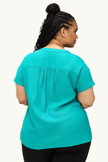 Femmes - Chemisier à col V - texturé - turquoise