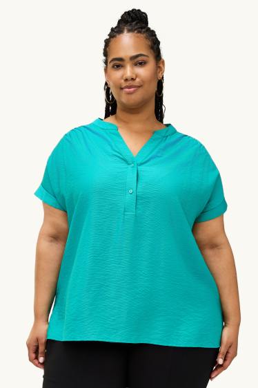 Femmes - Chemisier à col V - texturé - turquoise