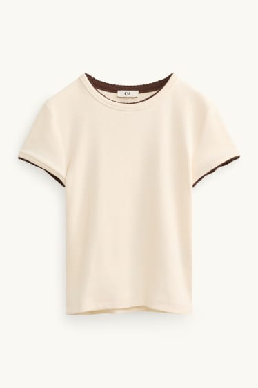 Dona - Samarreta de mànigues curtes - slim fit - estil 2 en 1 - beix