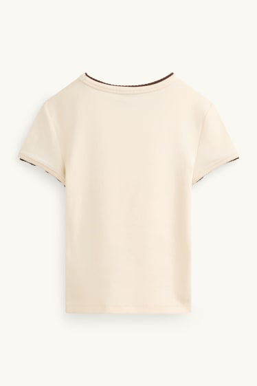 Dona - Samarreta de mànigues curtes - slim fit - estil 2 en 1 - beix