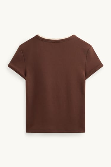 Dona - Samarreta de mànigues curtes - slim fit - estil 2 en 1 - marró