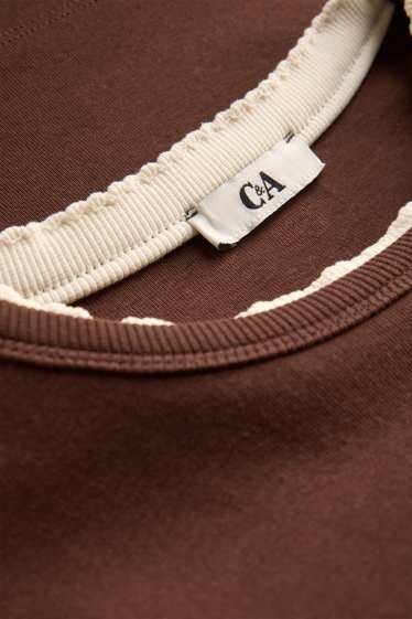 Dona - Samarreta de mànigues curtes - slim fit - estil 2 en 1 - marró