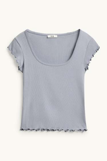 Damen - T-Shirt - Slim Fit - gerippt - grau