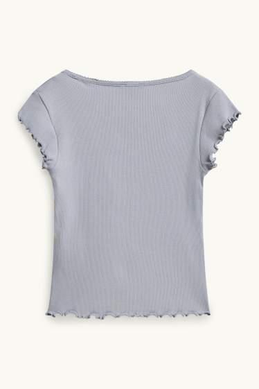 Damen - T-Shirt - Slim Fit - gerippt - grau