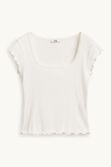 Damen - T-Shirt - Slim Fit - gerippt - weiß
