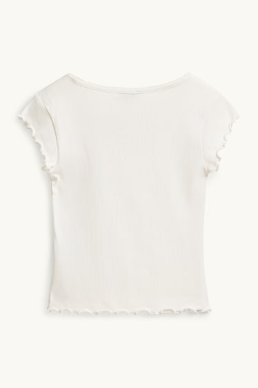 Damen - T-Shirt - Slim Fit - gerippt - weiß