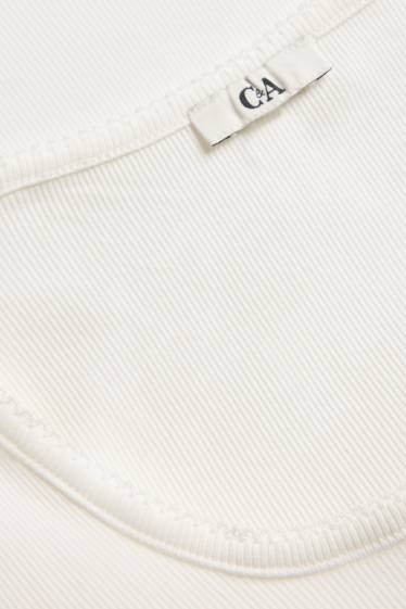 Damen - T-Shirt - Slim Fit - gerippt - weiß
