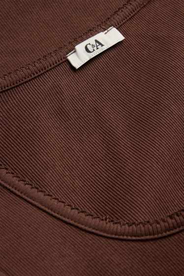 Dámské - Tričko - slim fit - žebrované - hnědá