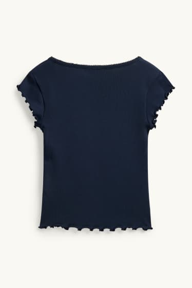 Dames - T-shirt - slim fit - geribd - donkerblauw