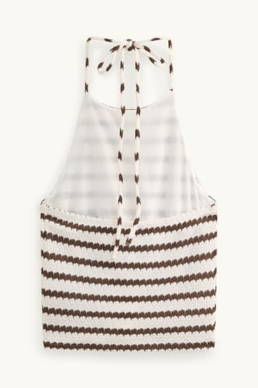 Women - Knitted top - striped - brown / cremewhite