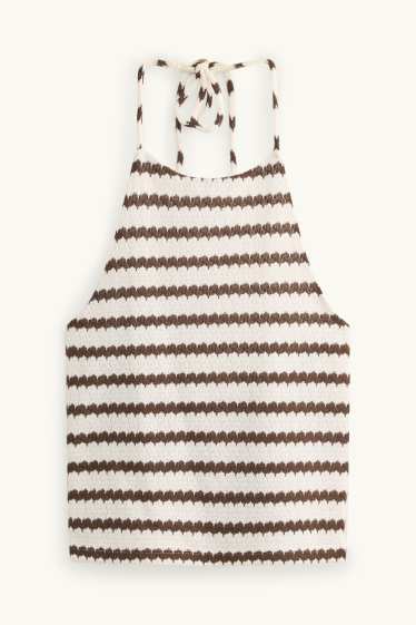 Women - Knitted top - striped - brown / cremewhite