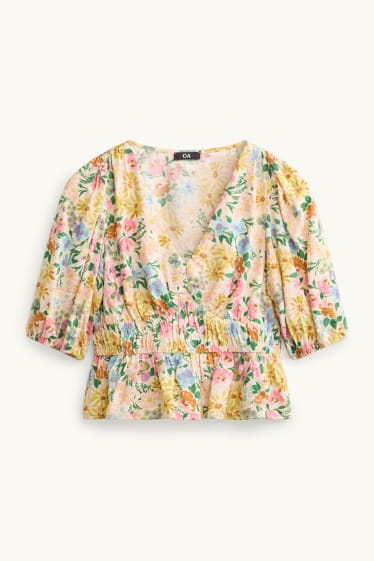Damen - Crop Bluse - geblümt - gelb