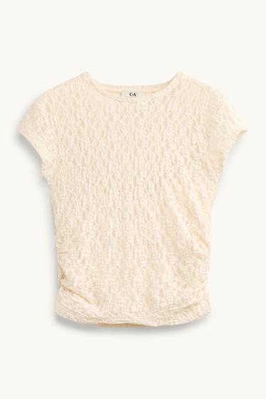 Damen - T-Shirt - Slim Fit - Mesh - beige