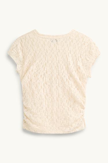 Damen - T-Shirt - Slim Fit - Mesh - beige