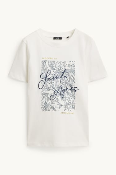Dames - T-shirt met strass-steentjes - regular fit - wit
