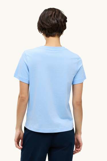 Dames - T-shirt - regular fit - met borduursel - gebloemd - lichtblauw