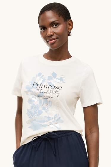 Dona - Samarreta de mànigues curtes - regular fit - de flors - efecte brillant - blanc