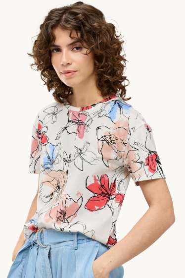 Women - T-shirt - regular fit - floral - white