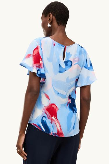 Dames - Blouse - met patroon - wit / blauw