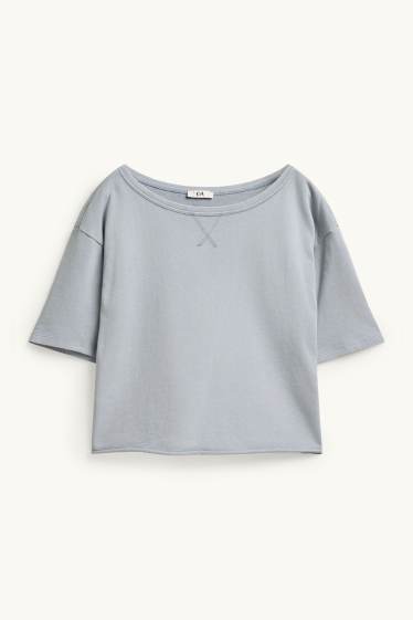 Dámské - Krátké tričko - oversized - světle šedá