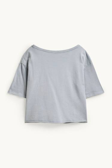 Dámské - Krátké tričko - oversized - světle šedá