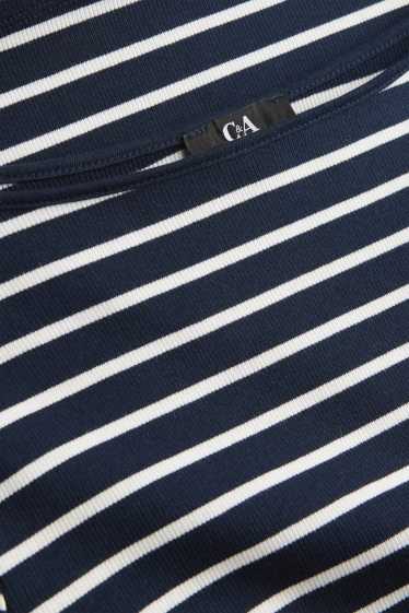 Dames - Longsleeve - slim fit - geribd - gestreept - donkerblauw / wit
