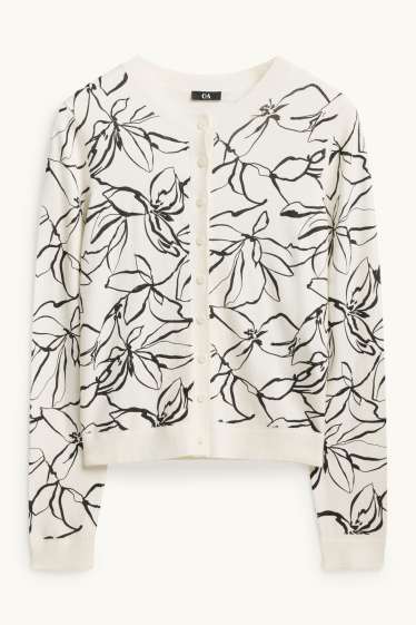 Femmes - Gilet en maille - à fleurs - blanc / noir