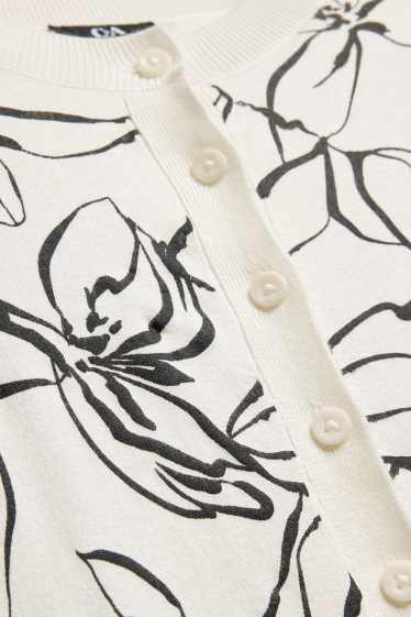 Femmes - Gilet en maille - à fleurs - blanc / noir