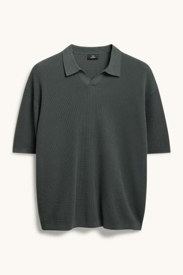 Home - Polo - relaxed fit - texturat - gris fosc