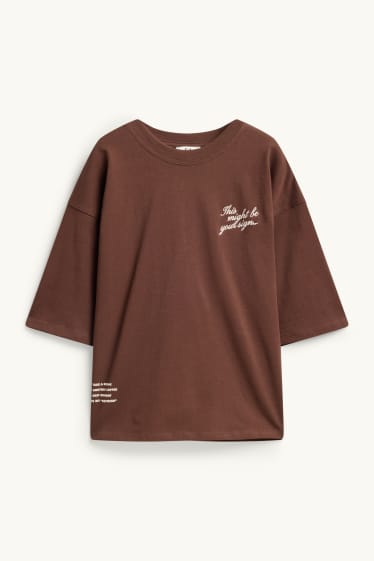 Women - T-shirt - oversized - brown
