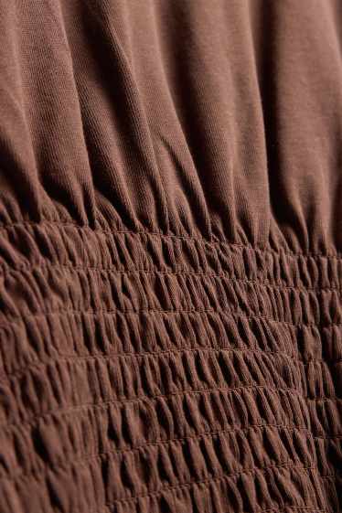 Women - T-shirt - slim fit - smocked - brown