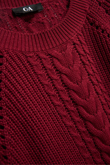 Damen - Pullover - Zopfmuster - gerippt - rot