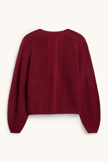 Damen - Pullover - Zopfmuster - gerippt - rot