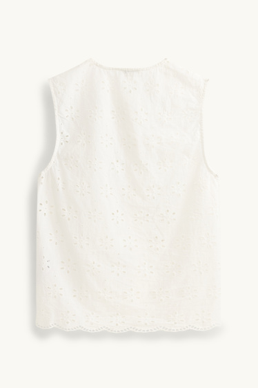 Damen - Bluse - Broderie Anglaise - weiß