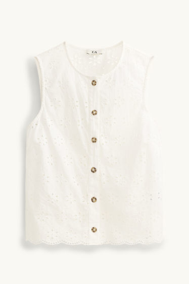 Damen - Bluse - Broderie Anglaise - weiß