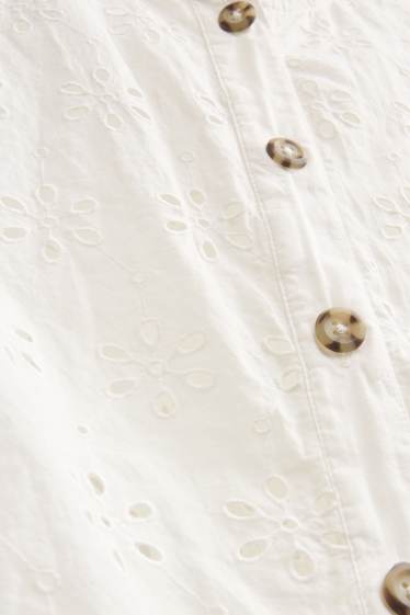 Damen - Bluse - Broderie Anglaise - weiß