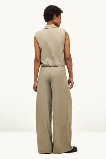 Dámské - Plátěné kalhoty - mid waist - wide leg - khaki
