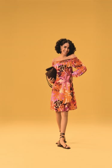 Damen - Kleid - Viskose-Mix - gemustert - orange