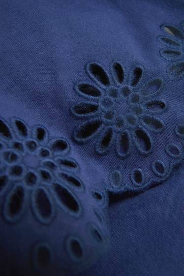 Women - T-shirt - regular fit - broderie anglaise - blue