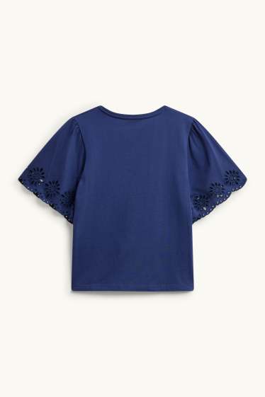 Women - T-shirt - regular fit - broderie anglaise - blue