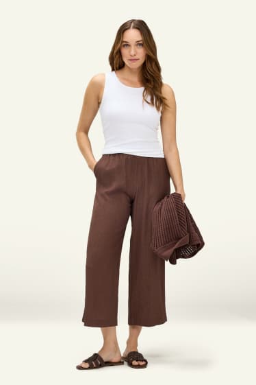 Damen - Stoffhose - Mid Waist - Wide Leg - braun