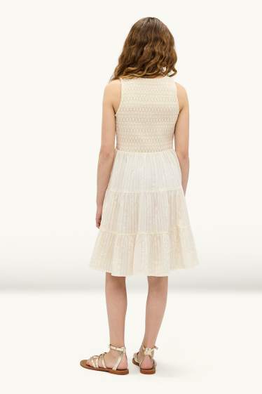 Kinder Mädchen - Kleid - strukturiert - hellgelb