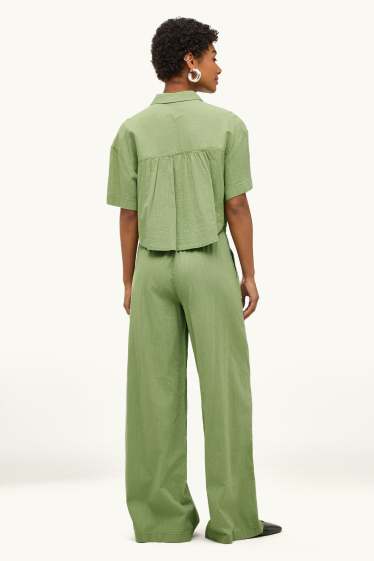 Dames - Pantalon - mid waist - wide leg - groen