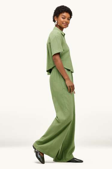 Dames - Pantalon - mid waist - wide leg - groen