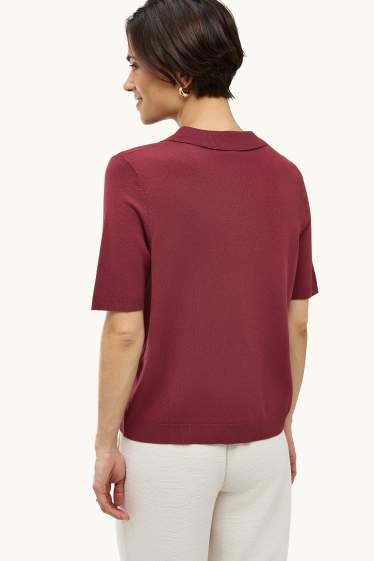 Dames - Gebreid poloshirt - regular fit - donkerrood