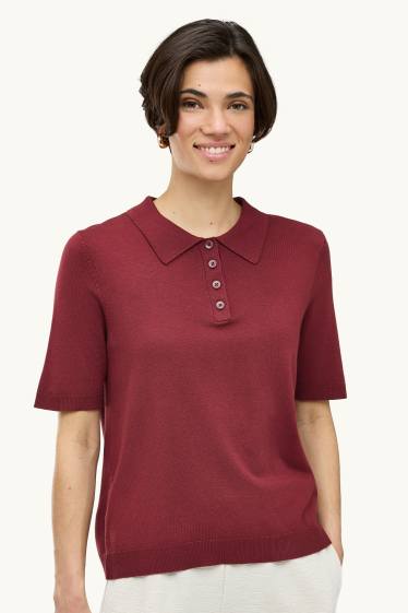 Dames - Gebreid poloshirt - regular fit - donkerrood