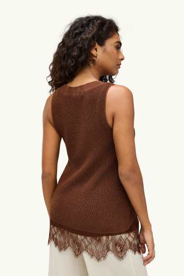 Femmes - Ensemble - pull sans manches et top - 2 pièces - marron