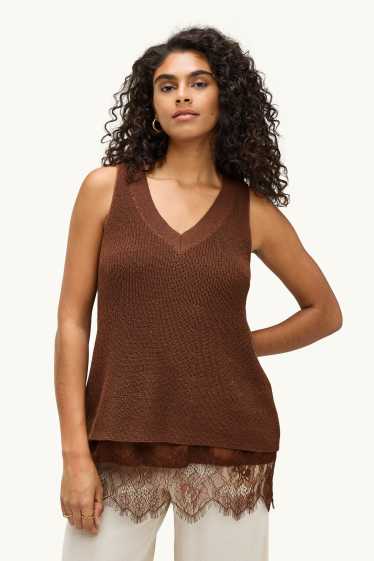 Femmes - Ensemble - pull sans manches et top - 2 pièces - marron