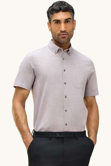 Hommes - Chemise de bureau - regular fit - col button-down - gris