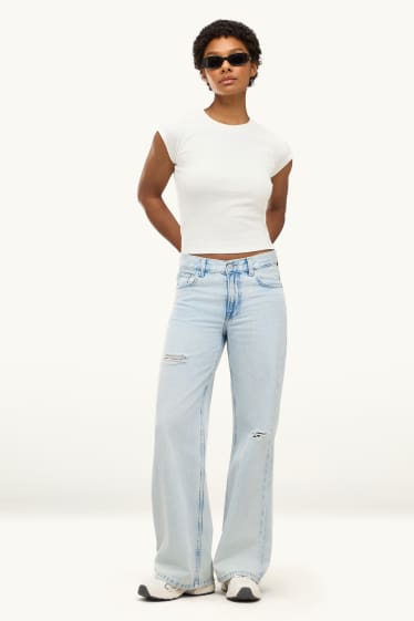 Femmes - Wide leg jean - low waist - bleu clair